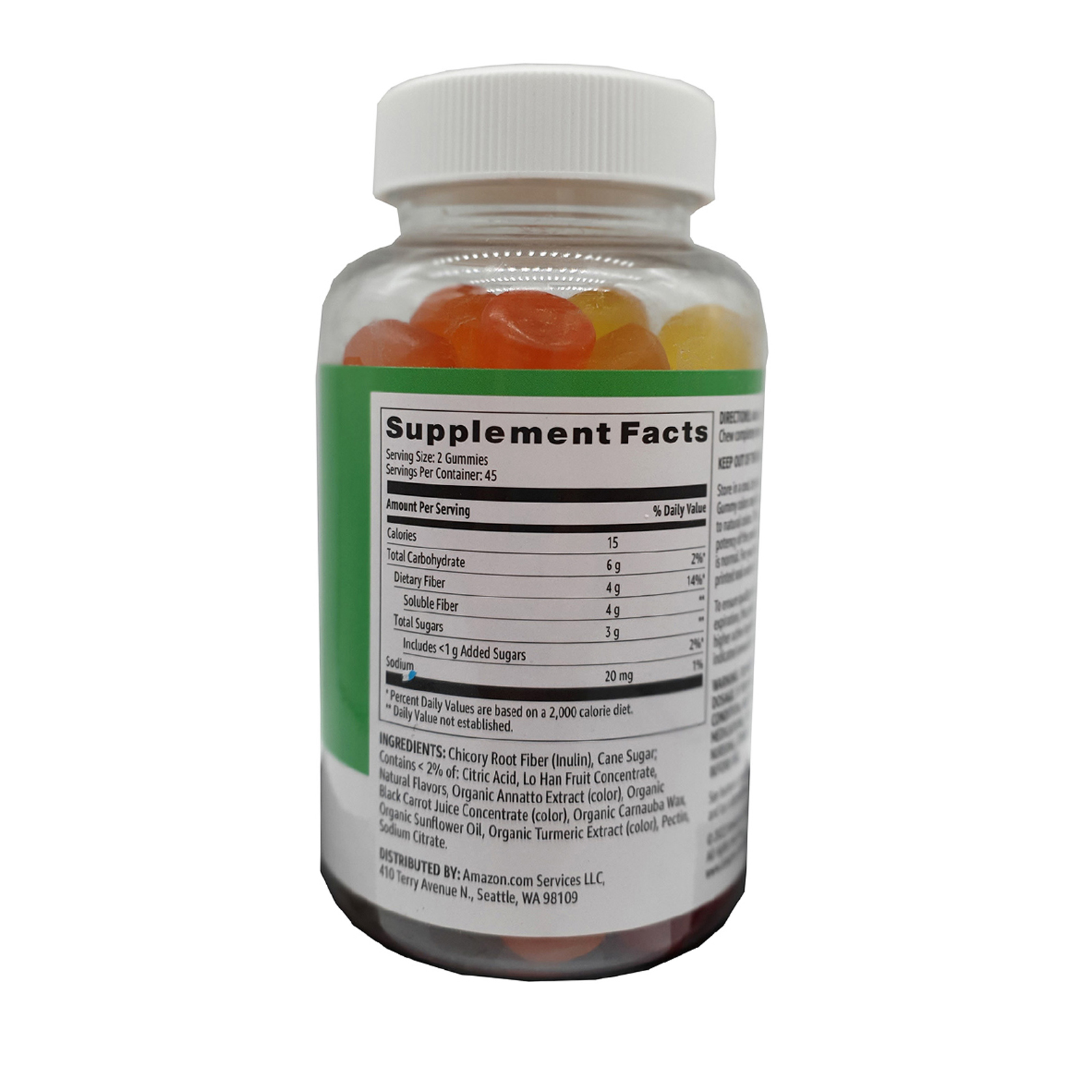 Amazon Basics Fiber 4g Orange Lemon & Strawberry Flavor 90 Gummies