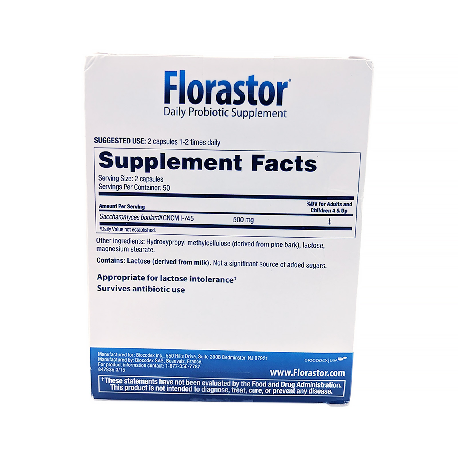 Florastor Daily Probiotic Supplement 100 Capsules