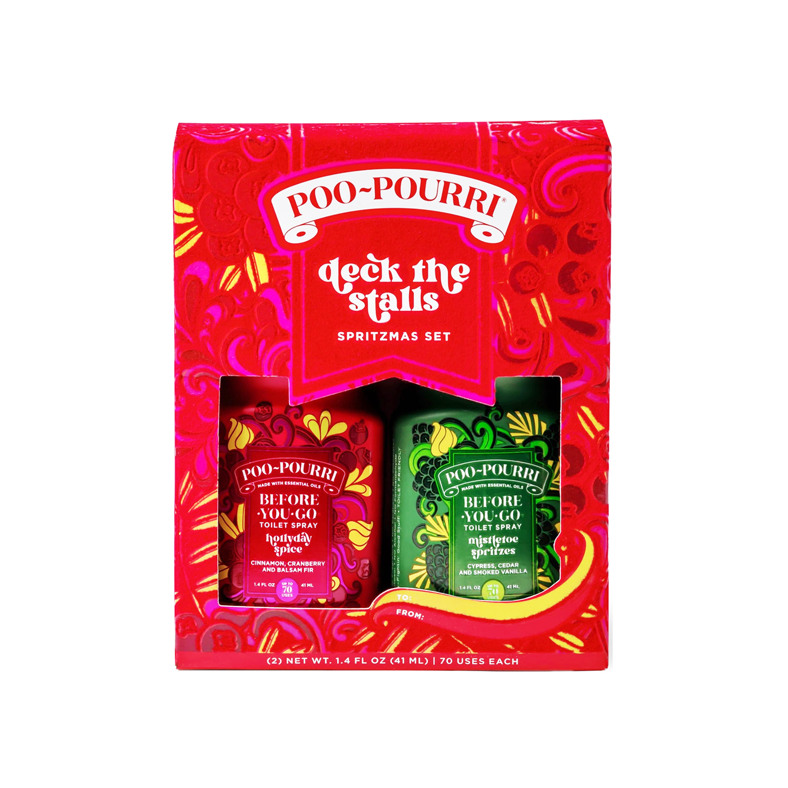 Poo-Pourri Deck the Stalls Gift Set 1.4 fl oz Value Pack, Hollyday Spice + Mistletoe Spritzes, Toilet Spray