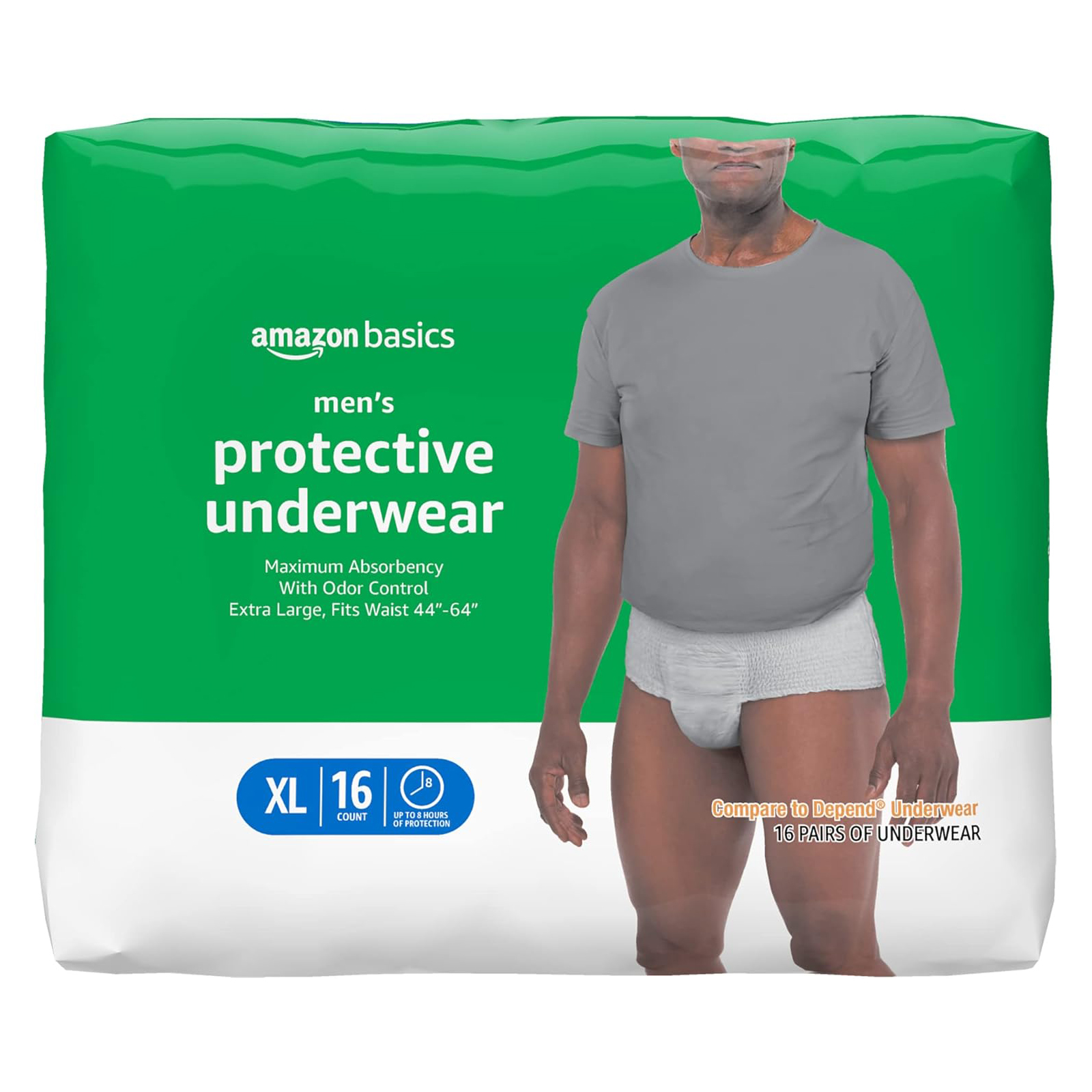 Amazon Basics Incontinence Underwear for Men, Maximum Absorbency, X-Large, 16 Count (1 Pack)