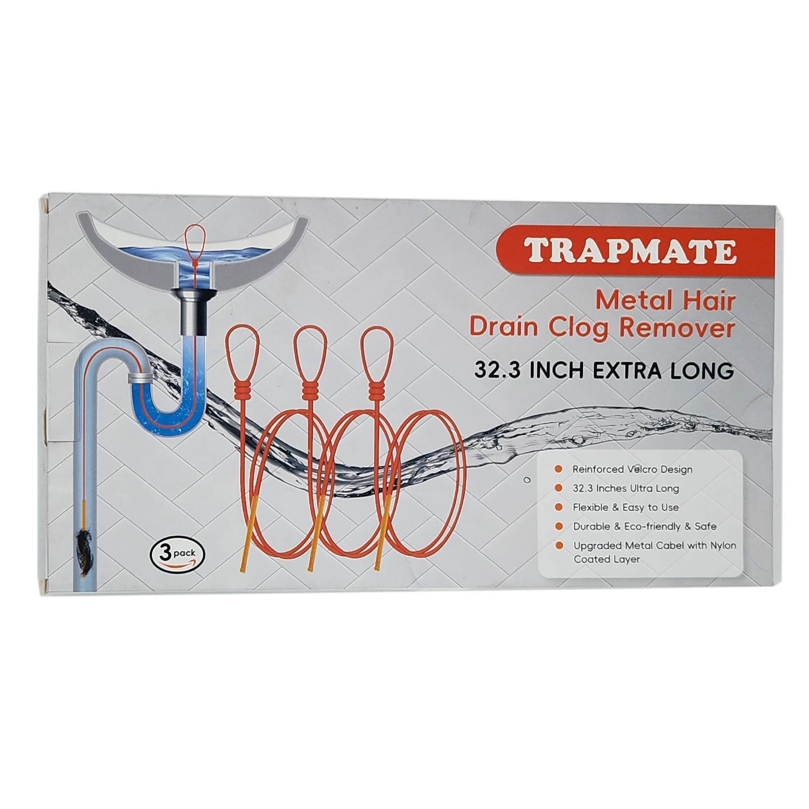 Trapmate Metal Hair Drain Clog Remover 32.3 inches (3 Pack)