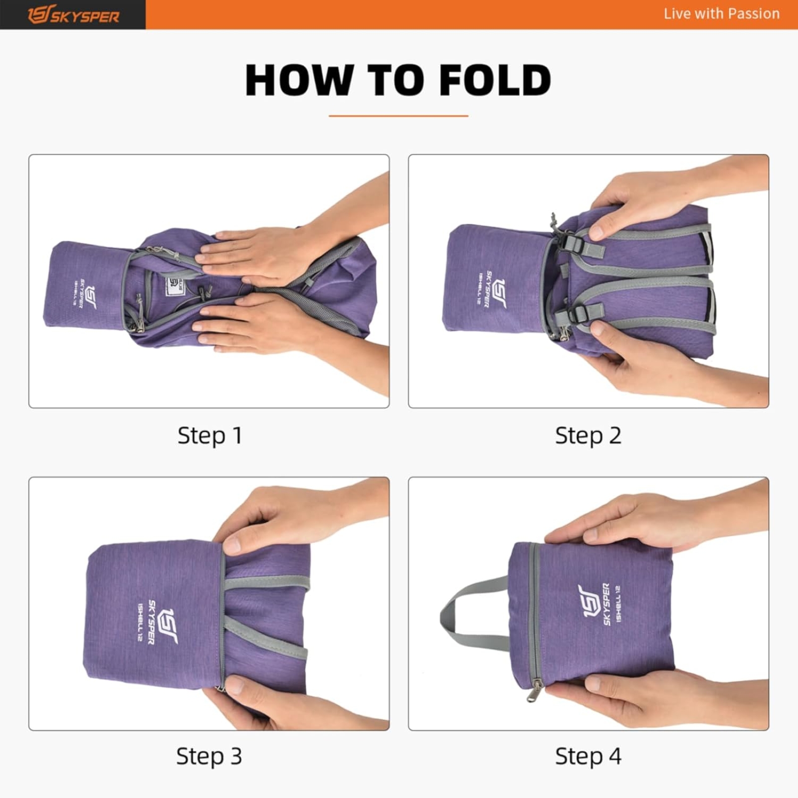 SKYSPER Small Hiking Backpack -12L Lightweight Packable Daypack for Travel Foldable Tear Resistant Backpacks for Women Men, Purple