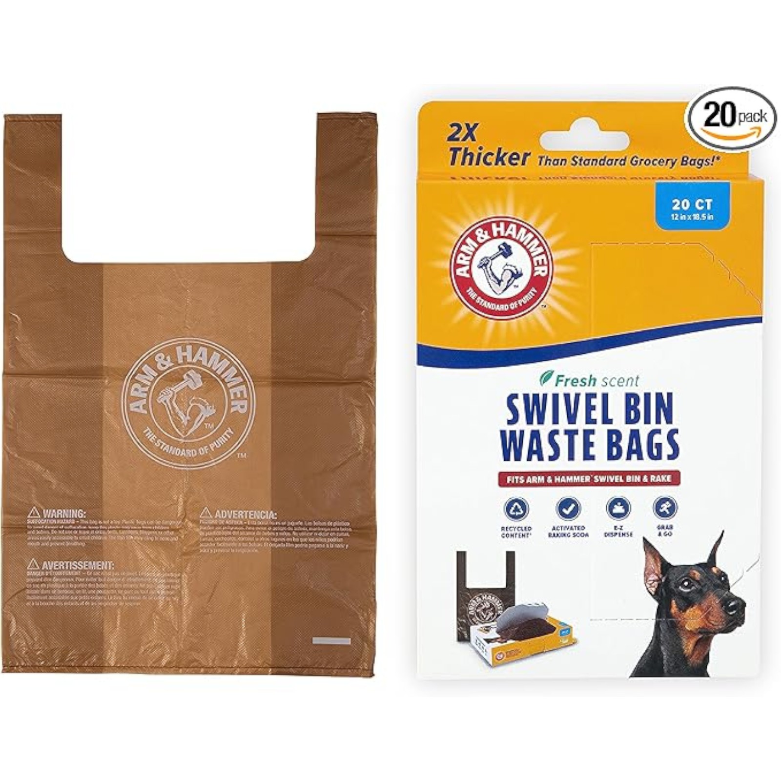 Arm & Hammer Heavy Duty Pet Waste Bags for Swivel Bin & Rake Dog Pooper Scooper, 20 Count Refill Bags (Packaging May Vary)