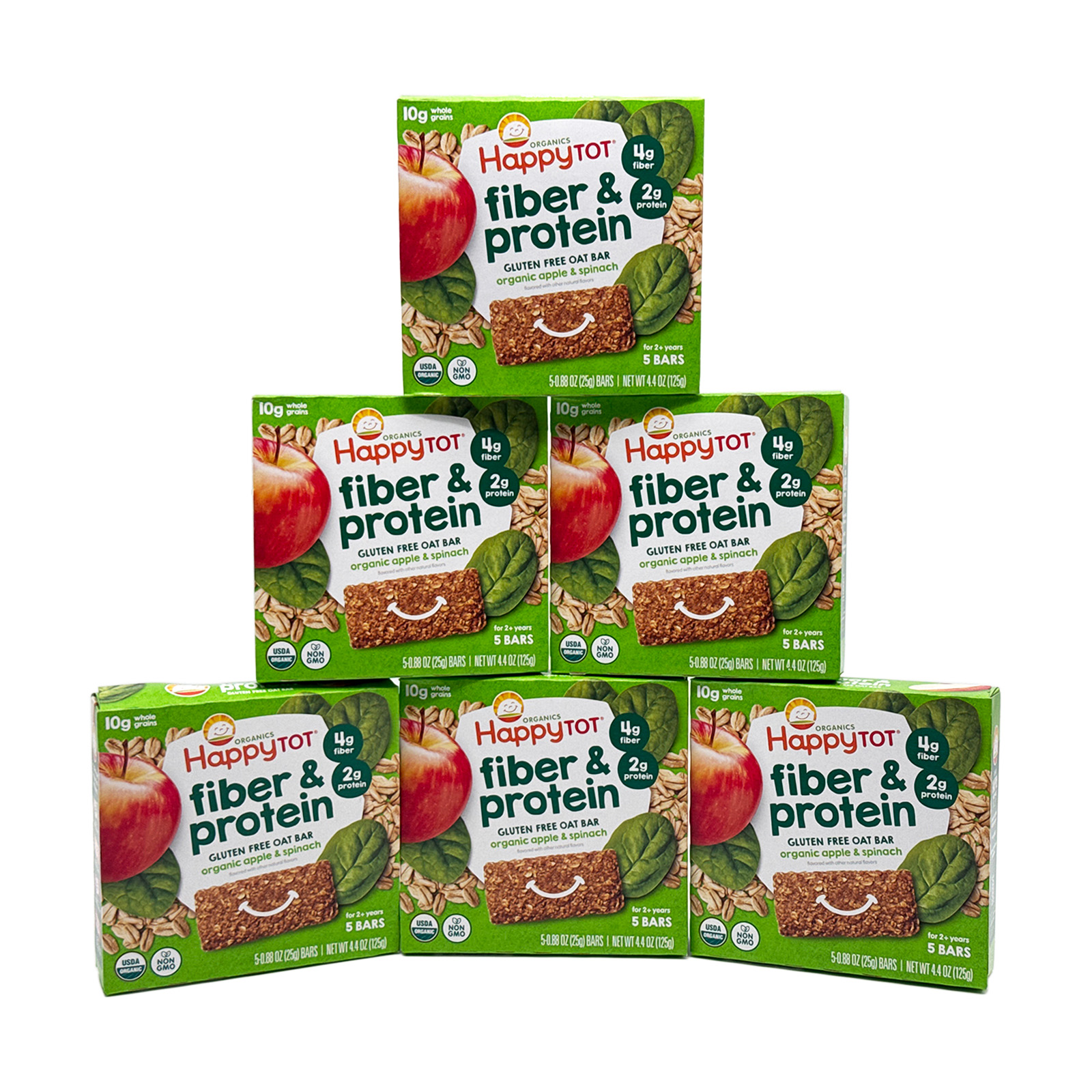 Happy Tot Fiber & Protein Soft-Baked Oat Bars, Apple & Spinach 5 Count (6 Pack)