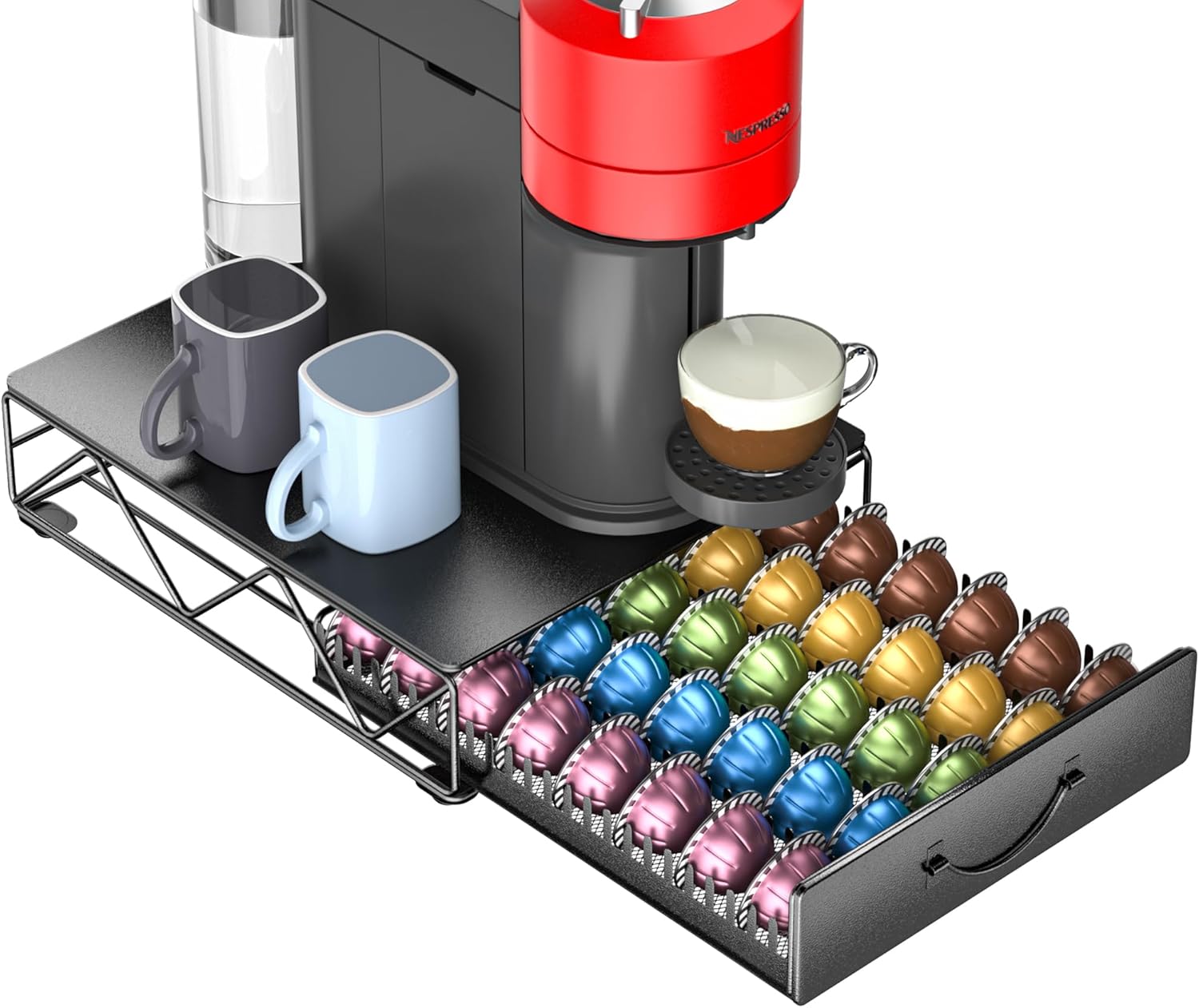 HFHOME Coffee Pod Holder Drawer Compatible with Nespresso - 40 Large or 60 Small