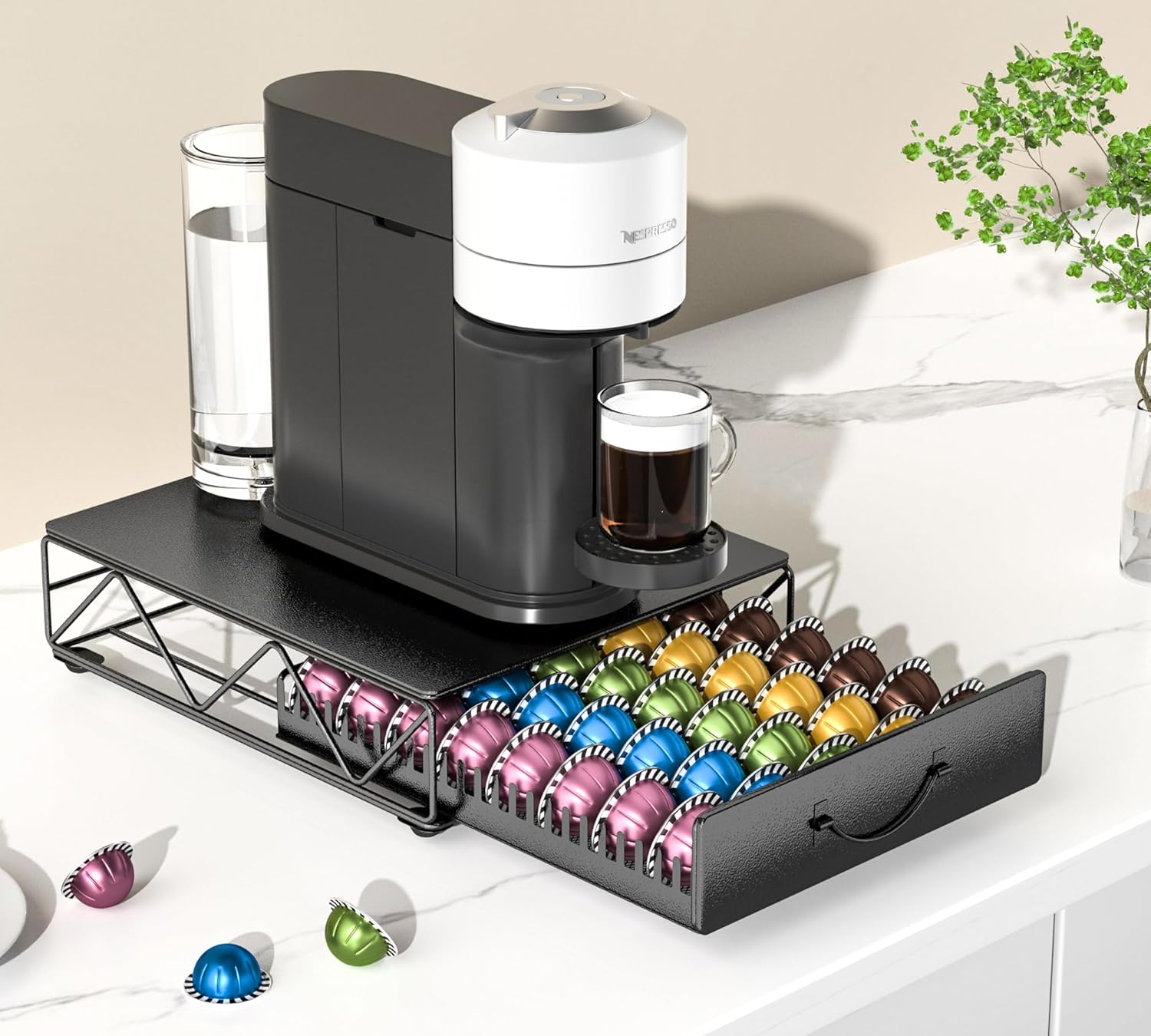HFHOME Coffee Pod Holder Drawer Compatible with Nespresso - 40 Large or 60 Small