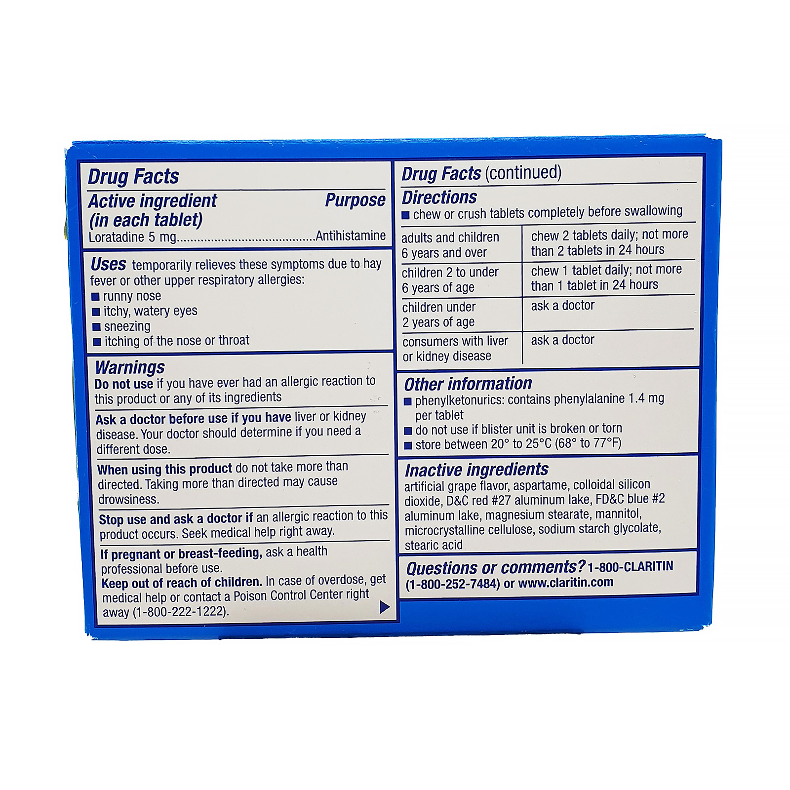 Children's Claritin 5 mg 24 Hour Non-Drowsy Grape Flavor 40 Tablets