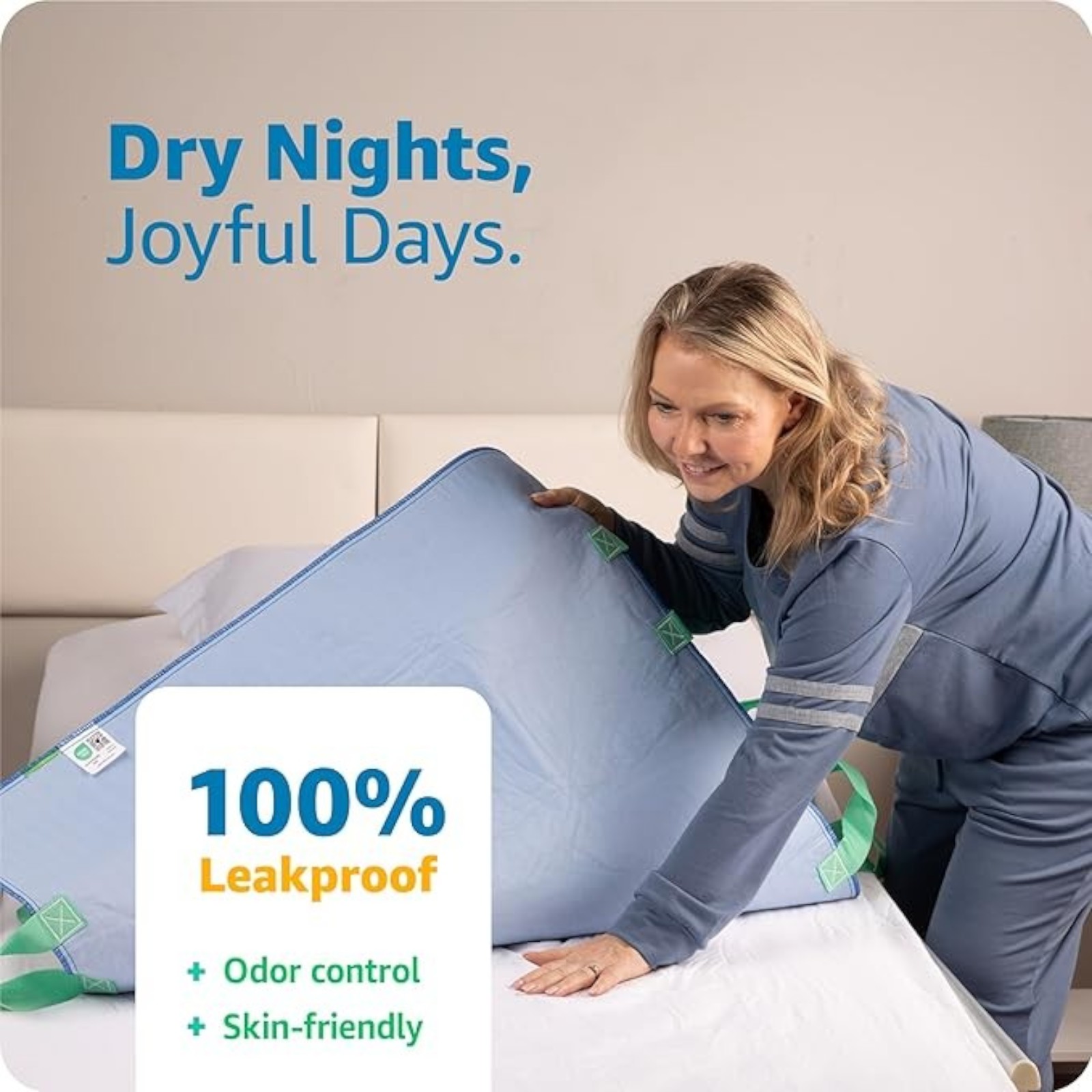 Improvia Positioning Bed Pad 34"x36" with 6 Reinforced Handles, Quick-Drying, Washable, Waterproof, Reusable, Mattress Protection, for Lifting, Turning, Transfer, Elderly and Incontinence Patients.