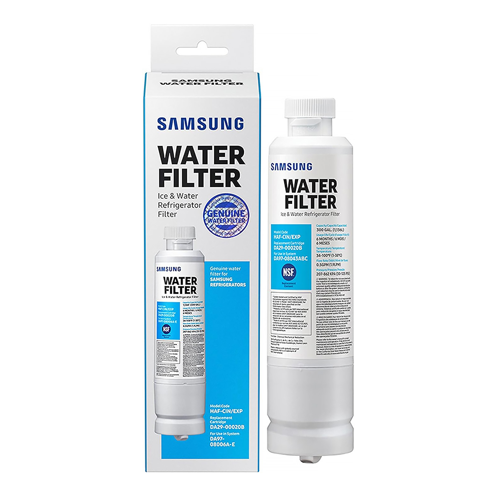 SAMSUNG DA29-00020B Genuine Filter for Refrigerator Water and Ice, Carbon Block Filtration for Clean, Clear Drinking Water, 6-Month Life, HAF-CIN/EXP (Choose Pack)