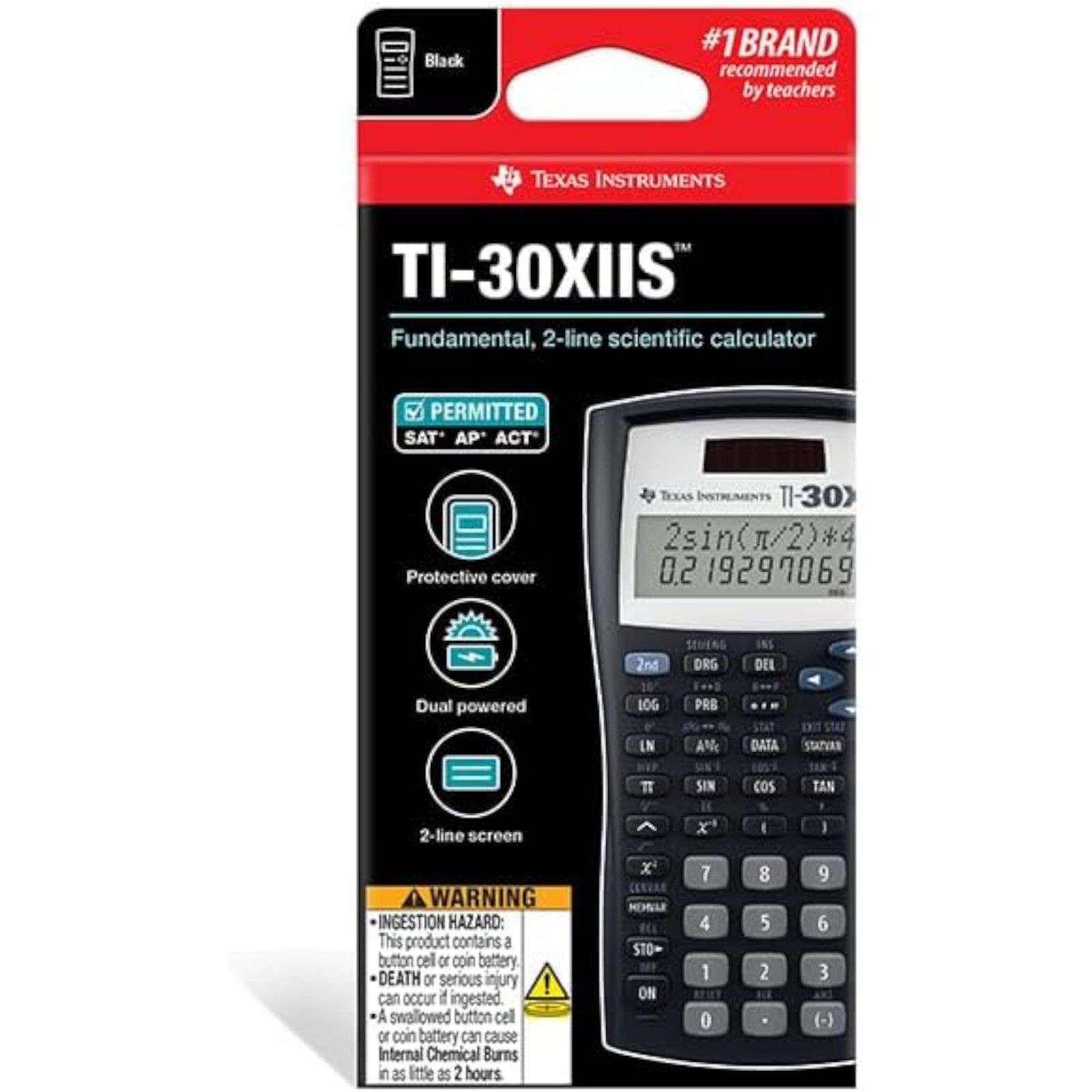 Texas Instruments TI-30XIIS Scientific Calculator, Black with Blue Accents