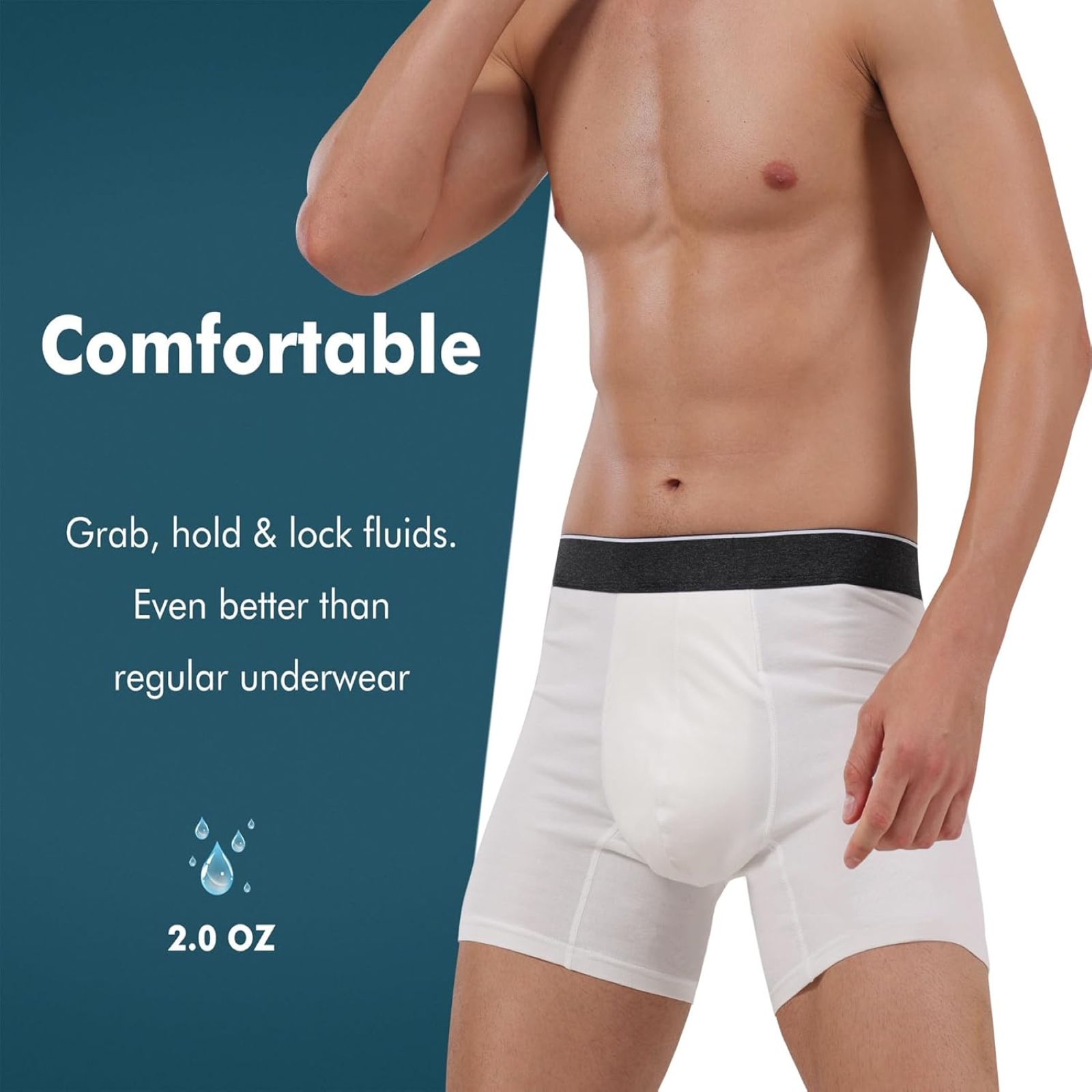 AIRCUTE Washable Absorbency Urinary Incontinence Underwear for Men Boxer Briefs for Bladder Leaks 60 ML 3 Pack (Medium, 3 White)