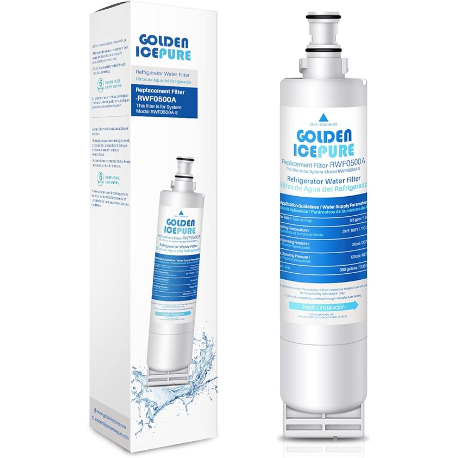 GOLDEN ICEPURE 4396508 Refrigerator Water Filter, Replacement for EveryDrop Filter 5, 4396510, EDR5RXD1, Whirlpool 4396508, 4396510, 4392857, Kenmore 46-9010, NLC240V 1PACK