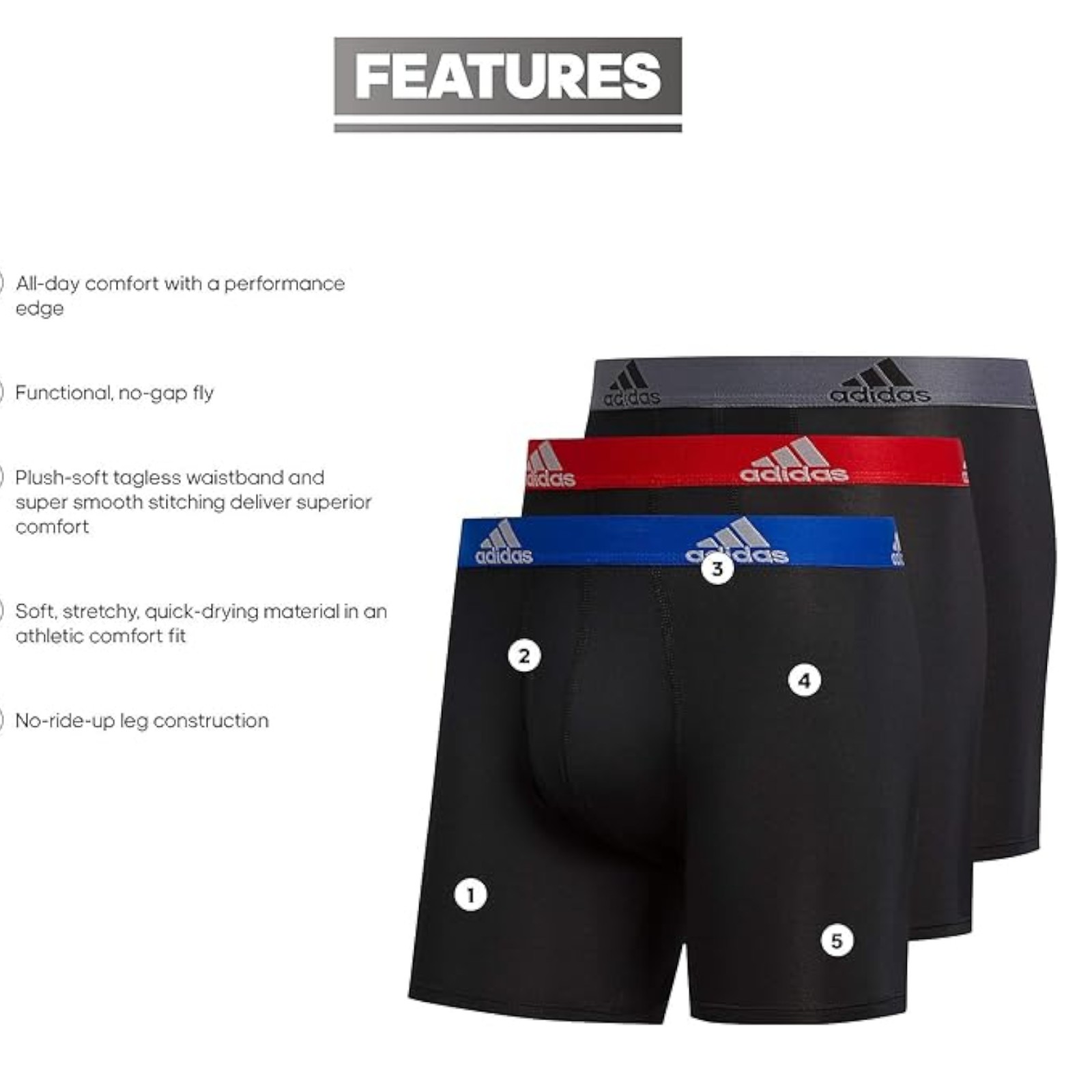 adidas Men's Microfiber Boxer Briefs Underwear (Multipack) Athletic Stretch-Fit Black/Collegiate Royal Blue/Scarlet Redperformance (X-Large)