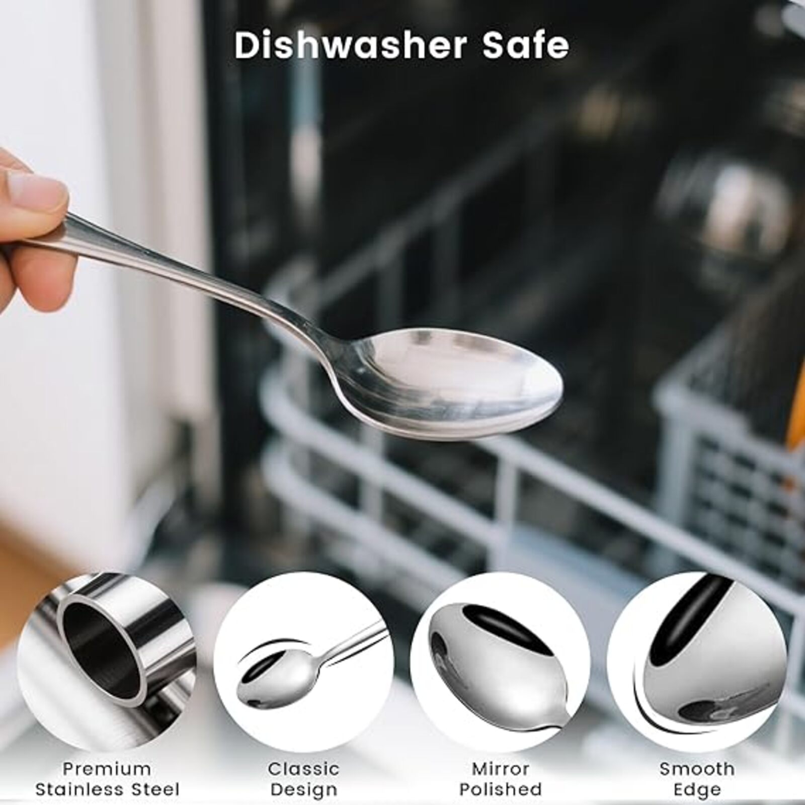 HANSGO Teaspoons Stainless Steel, 8 Piece Dinner Spoons Set 6.7 inches Dessert Spoons Use for Home, Kitchen or Restaurant