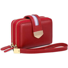 Pomelo Best Red RFID Ladies Wallet: Double Zipper Card Case for 24 Cards & Coins