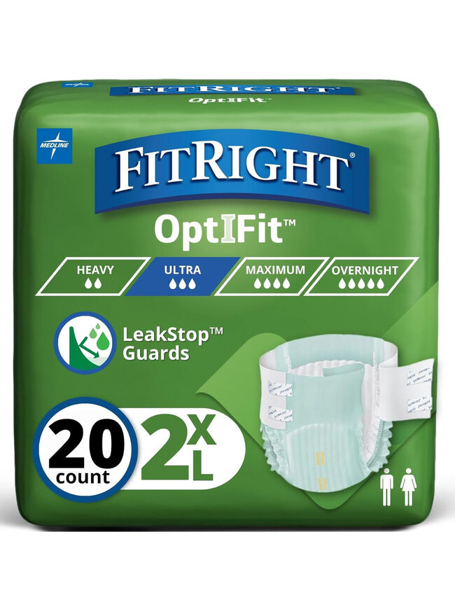FitRight OptiFit Briefs: Ultra Absorbent Disposable Adult Tab Briefs, 2XL, 20 Ct