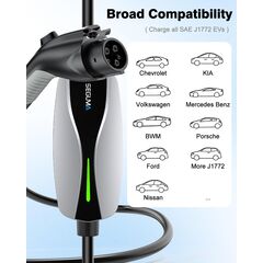 SEGUMA Level 1/2 EV Charger, 16Amp Electric Car Charger Portable EV Charger 25FT Cable with NEMA 6-20 Plug and NEMA 5-15 Adapter, Home Mobile EV Charging Station for J1772 BEVs/PHEVs 110V-240V(Silver)