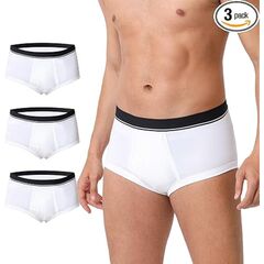 ShieldEase Washable Incontinence Underwear for Men - Cotton Leakproof Briefs with Fly, Front & Rear Urinary Leak Proof Panties, 150ml Absorbency (3 Pack, White, S)