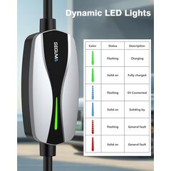 SEGUMA Level 1/2 EV Charger, 16Amp Electric Car Charger Portable EV Charger 25FT Cable with NEMA 6-20 Plug and NEMA 5-15 Adapter, Home Mobile EV Charging Station for J1772 BEVs/PHEVs 110V-240V(Silver)