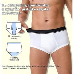 ShieldEase Washable Incontinence Underwear for Men - Cotton Leakproof Briefs with Fly, Front & Rear Urinary Leak Proof Panties, 150ml Absorbency (3 Pack, White, S)