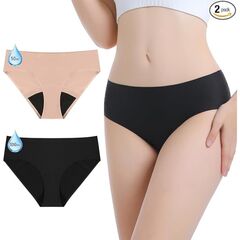 Carer Period Underwear for Women Heavy Flow Womens Leak Proof Menstrual Underwear 50-100ml Absorbent Period Panties Reusable Washable Incontinence Briefs, 2pk-L (Black/Beige)