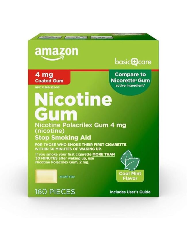 Amazon Basic Care Nicotine Polacrilex Coated Gum 4 mg (nicotine), Cool Mint Flavor, Stop Smoking Aid, 160 Count