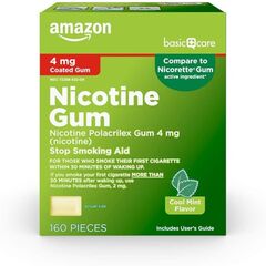 Amazon Basic Care Nicotine Polacrilex Coated Gum 4 mg (nicotine), Cool Mint Flavor, Stop Smoking Aid, 160 Count