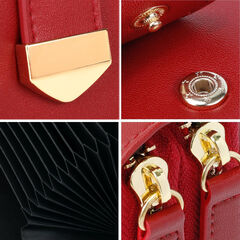 Pomelo Best Red RFID Ladies Wallet: Double Zipper Card Case for 24 Cards & Coins