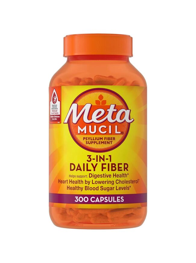 Metamucil, Psyllium Husk Capsules, 300 Capsules, 3-in-1 Fiber Supplement, Daily Psyllium Husk Fiber Capsules Help Support Digestive Health by Promoting Regularity, Help Supplement Daily Fiber Intake
