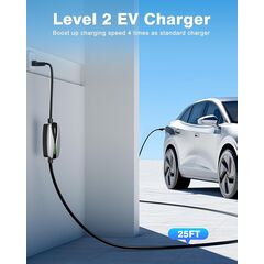 SEGUMA Level 1/2 EV Charger, 16Amp Electric Car Charger Portable EV Charger 25FT Cable with NEMA 6-20 Plug and NEMA 5-15 Adapter, Home Mobile EV Charging Station for J1772 BEVs/PHEVs 110V-240V(Silver)
