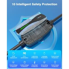 SEGUMA Level 1/2 EV Charger, 16Amp Electric Car Charger Portable EV Charger 25FT Cable with NEMA 6-20 Plug and NEMA 5-15 Adapter, Home Mobile EV Charging Station for J1772 BEVs/PHEVs 110V-240V(Silver)