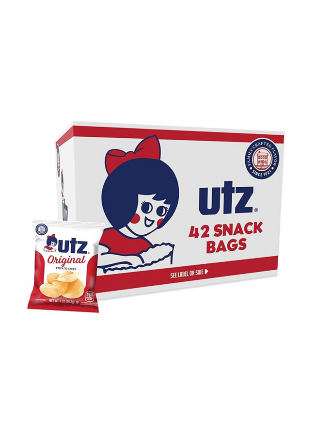 Utz Original 1 Oz Bags, 42 Count Crispy Potato Chips Made from Fresh Potatoes, Crunchy Individual Snacks to Go, Cholesterol Free, Trans-Fat Free, Gluten Free Snacks