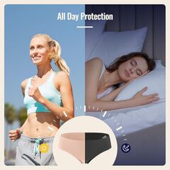 Carer Period Underwear for Women Heavy Flow Womens Leak Proof Menstrual Underwear 50-100ml Absorbent Period Panties Reusable Washable Incontinence Briefs, 2pk-L (Black/Beige)