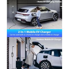 SEGUMA Level 1/2 EV Charger, 16Amp Electric Car Charger Portable EV Charger 25FT Cable with NEMA 6-20 Plug and NEMA 5-15 Adapter, Home Mobile EV Charging Station for J1772 BEVs/PHEVs 110V-240V(Silver)