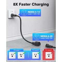 SEGUMA Level 1/2 EV Charger, 16Amp Electric Car Charger Portable EV Charger 25FT Cable with NEMA 6-20 Plug and NEMA 5-15 Adapter, Home Mobile EV Charging Station for J1772 BEVs/PHEVs 110V-240V(Silver)