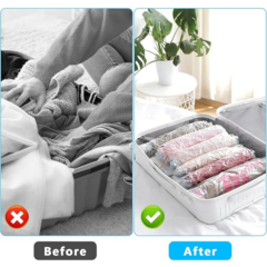 Small Compression Bags for Travel - 12 Pack Roll-Up Space Saver Bags | No Pump Needed, Hand Roll Design for Clothes, Travel Essentials & Home Storage Organizers