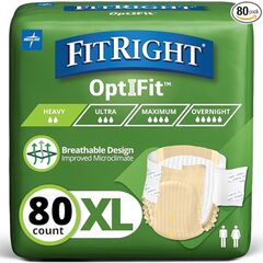 FitRight Adult Diapers, Extra Heavy Absorbency, XL (Waist Size 56in-64in), 80 Count, OptiFit Incontinence Briefs for Men and Women, Disposable, Moisture Wicking, Leak Protection
