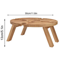 Jauarta Portable Bamboo Wine Table, Wooden Outdoor Folding Picnic Table with Wine Glass Holder, Portable Camping Wine Table Snack Tray