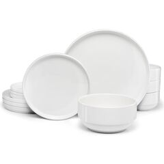 Ceramic Dinnerware Set, 12-Piece Service for 4, Soup Bowls (31.5 oz), Salad Plates (7.5"), Dinner Plates (10.5"), Round, Microwave and Dishwasher Safe, White, Cambridge Classics