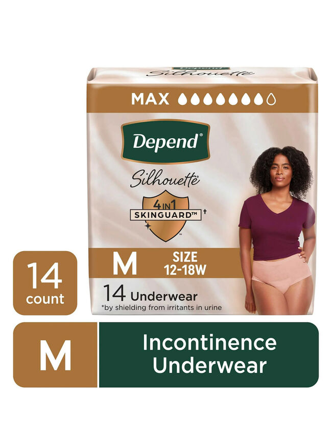 Depend Silhouette Women’s Incontinence/Postpartum Underwear, M, 14 Count