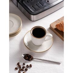 famiware Ocean Espresso Cups with Saucers Set of 4, 3.34oz Espresso Cup Set, Coffee Mug Set for Latte, Macchiato, Stoneware Demitasse Cups Set for Cafe, Microwave&Dishwasher Safe, Vanilla White