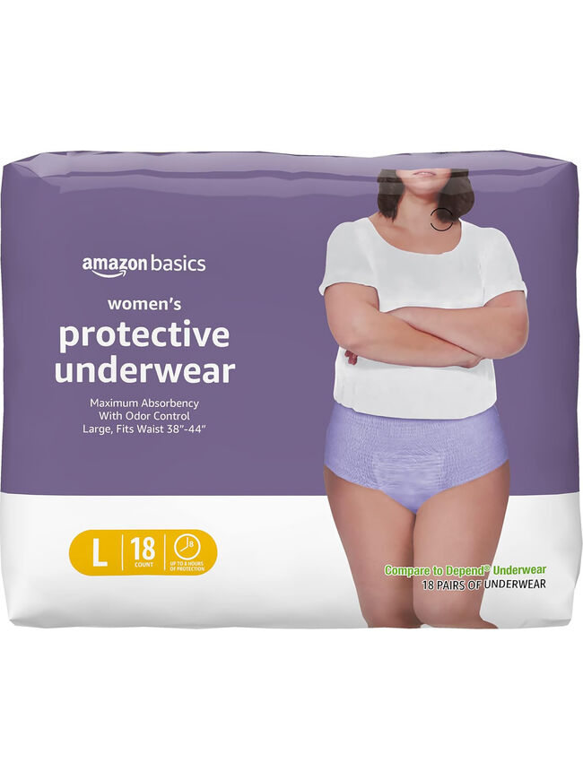 Amazon Basics Incontinence Underwear for Women, Protective, Disposable, Postpartum, Maximum Absorbency, Large, Lavender, 18 Count