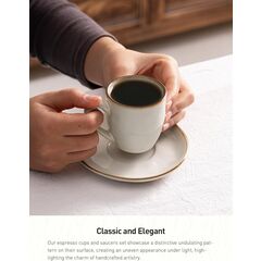 famiware Ocean Espresso Cups with Saucers Set of 4, 3.34oz Espresso Cup Set, Coffee Mug Set for Latte, Macchiato, Stoneware Demitasse Cups Set for Cafe, Microwave&Dishwasher Safe, Vanilla White