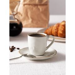 famiware Ocean Espresso Cups with Saucers Set of 4, 3.34oz Espresso Cup Set, Coffee Mug Set for Latte, Macchiato, Stoneware Demitasse Cups Set for Cafe, Microwave&Dishwasher Safe, Vanilla White
