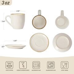 famiware Ocean Espresso Cups with Saucers Set of 4, 3.34oz Espresso Cup Set, Coffee Mug Set for Latte, Macchiato, Stoneware Demitasse Cups Set for Cafe, Microwave&Dishwasher Safe, Vanilla White