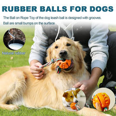Doudele Ball on Rope Dog Toy: Rubber, Fetch/Chew/Tug, for Small/Medium Dogs