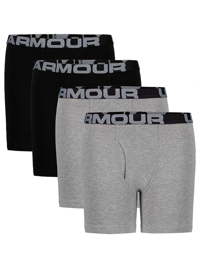 Under Armour boys Charged Stretch Boxer Jock, Lightweight & Smooth Stretch Fit Boxer Briefs, Moderate Gray, X-Large (Youth/Boys)