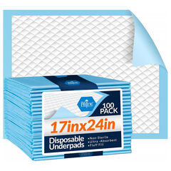 Medpride Disposable Underpads 17'' x 24'' (100-Count) Incontinence Pads, Bed Covers, Puppy Training | Thick, Super Absorbent Protection for Kids, Adults, Elderly | Liquid, Urine, Accidents