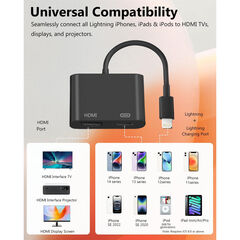 Dansrue Lightning to HDMI Adapter for iPhone/iPad: 1080P Sync, Charging Port, Black