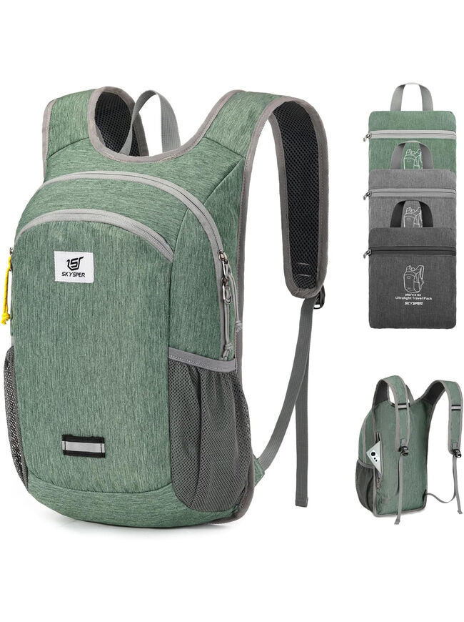 SKYSPER 10L Hiking Backpack, Foldable & Packable Lightweight Daypack for Travel, Collapsible Small Compact Hiking Backpack for Women & Men, Green